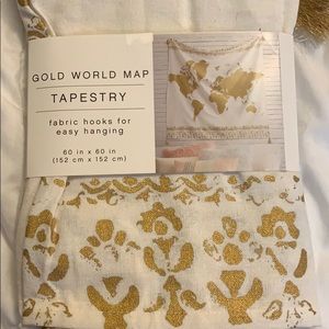 Gold world map tapestry